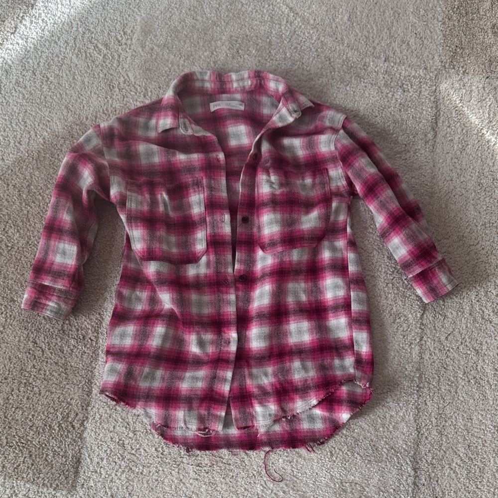 Zara Kids Pink and Gray Plaid Button Down Shirt